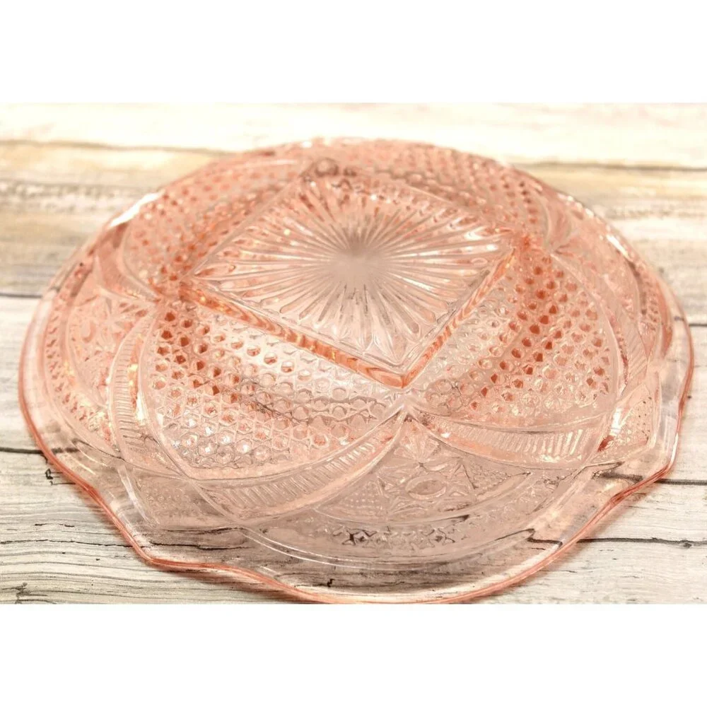 Vintage EAPG Massachusetts Pattern,‎ Pink Depression Glass, Butter Dish